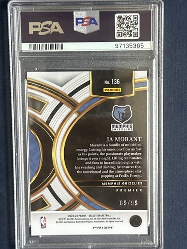 2023 PANINI SELECT BLUE TECTONIC #136 JA MORANT 69/99 Psa 10 Gem Mint Pop 1 Rare