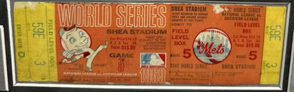 1969 NY Mets World Series Game 5 Full Ticket Framed w/ Photo Suede Shea Stadium