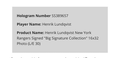 Henrik Lundqvist Signed 16x32 Framed Pano Photo Mint /30 Auto Rangers Steiner