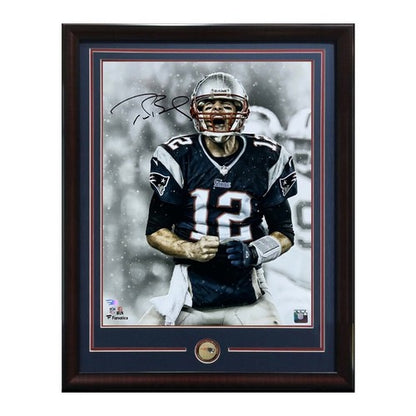Tom Brady Signed 16x20 Scream Photo Super Bowl Framed Patriots Auto Fanatics LOA