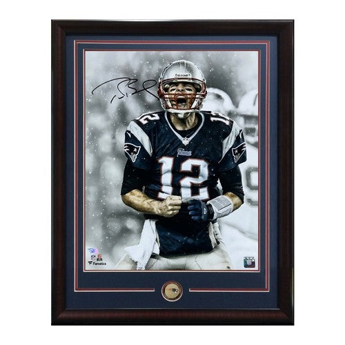 Tom Brady Signed 16x20 Scream Photo Super Bowl Framed Patriots Auto Fanatics LOA