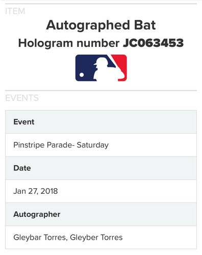 Gleyber Torres Signed Game Model Marucci Bat Yankees 2018 Rookie Auto MLB COA