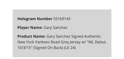 Gary Sanchez Signed Majestic Authentic Yankees Jersey /24 MLB Debut Auto Steiner