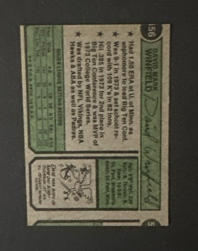 DAVE WINFIELD 1974 TOPPS #456 Rookie Error Cut Nm Beauty Padres HOF Rc