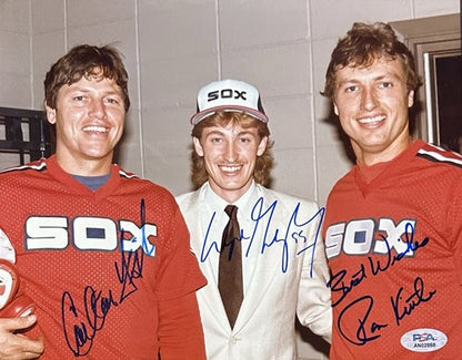 Wayne Gretzky Carlton Fisk Kittle Signed 8x10 Framed Photo White Sox 3 Auto PSA