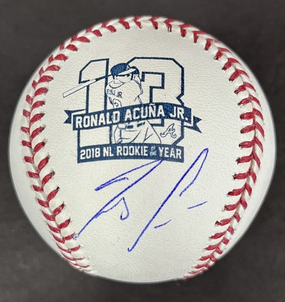 Ronald Acuna Jr. Braves Signed 2018 NL ROY Logo Baseball JSA COA Mint autograph
