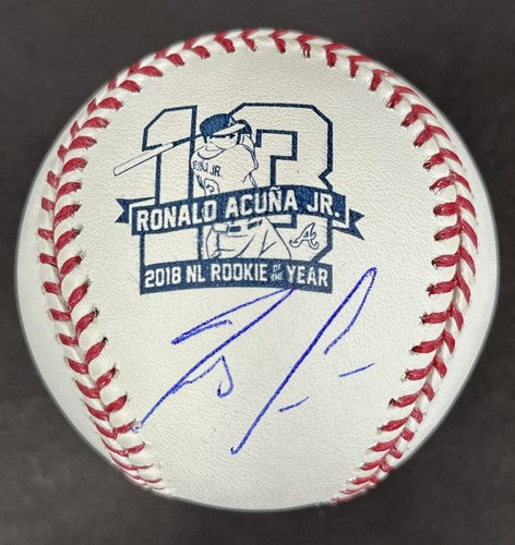 Ronald Acuna Jr. Braves Signed 2018 NL ROY Logo Baseball JSA COA Mint autograph