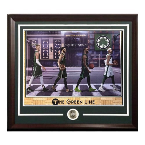Boston Celtics 16x20 Framed Green Line Litho Photo Jason Tatum Jalen Brown White