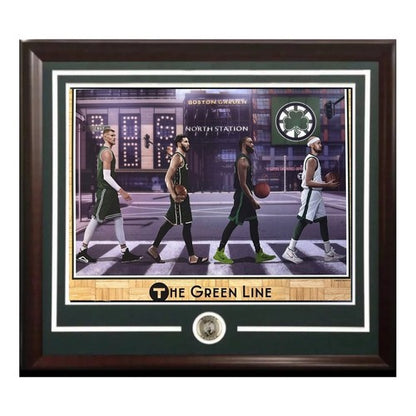 Boston Celtics 16x20 Framed Green Line Litho Photo Jason Tatum Jalen Brown White
