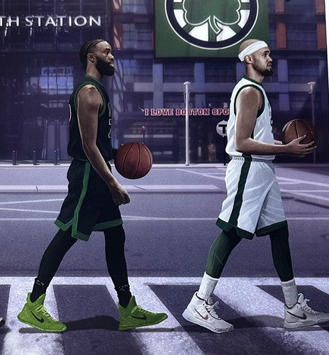 Boston Celtics 16x20 Framed Green Line Litho Photo Jason Tatum Jalen Brown White