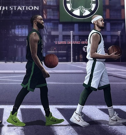 Boston Celtics 16x20 Framed Green Line Litho Photo Jason Tatum Jalen Brown White