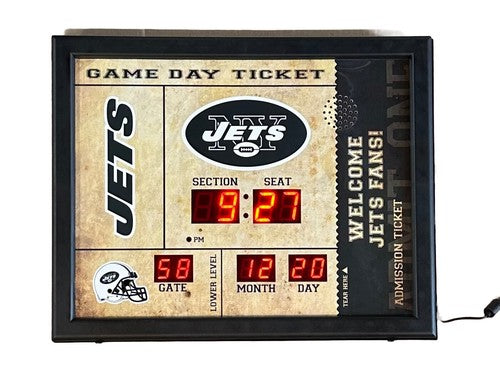 New York Jets 19x15 NFL Team Scoreboard Wall Clock w/ Bluetooth New In Box NIB