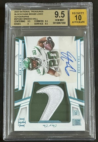 BREECE HALL National Treasures Rookie Blockchain Nike Patch 1/1 Auto Bgs 9.5 /10