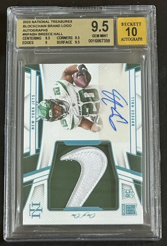 BREECE HALL National Treasures Rookie Blockchain Nike Patch 1/1 Auto Bgs 9.5 /10