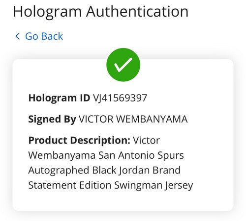 Victor Wembanyama Signed Black Jordan Statement Jersey Spurs Auto Fanatics COA