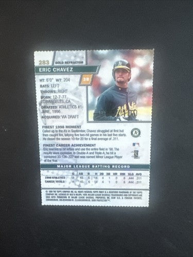 1999 Topps Finest Eric Chavez Rookies  #283 Gold Refractor Rookie /100 Mint  Rc