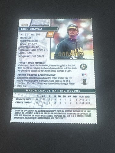 1999 Topps Finest Eric Chavez Rookies  #283 Gold Refractor Rookie /100 Mint  Rc