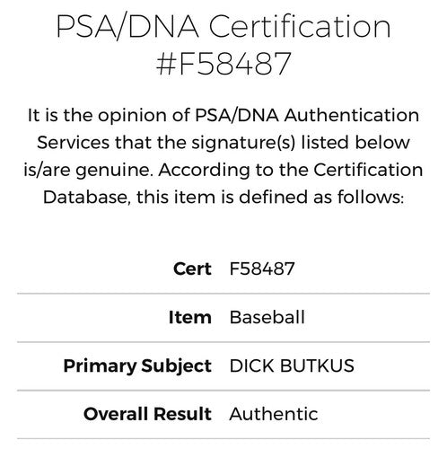 Dick Butkus Signed Official NL Baseball Chicago Bears #51 Autograph PSA COA HOF