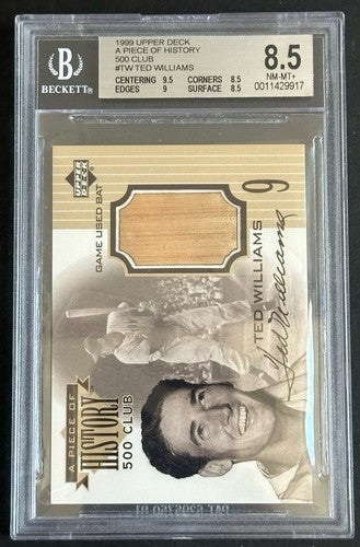 Ted Williams 1999 Upper Deck Piece History 500 HR Game Used Bat BGS 8.5 Nm - Mt