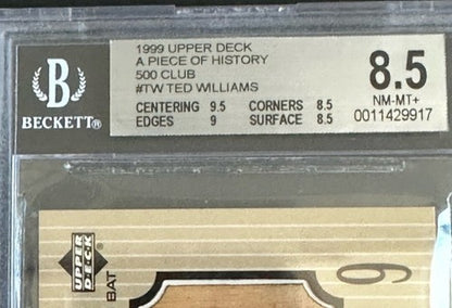 Ted Williams 1999 Upper Deck Piece History 500 HR Game Used Bat BGS 8.5 Nm - Mt