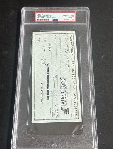 Red Auerbach SIGNED CHECK Boston Celtics Gm PSA Certified Mint Auto HOF