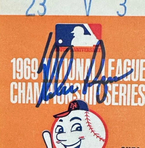 1969 NLCS Game #3 Ticket Stub Mets Nolan Ryan 1st Playoff Win Auto Ryan Holo Coa