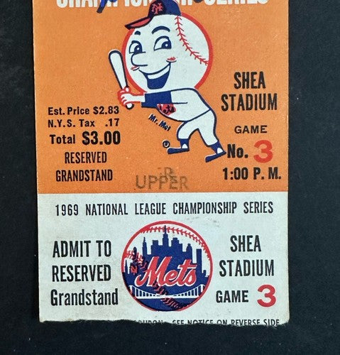1969 NLCS Game #3 Ticket Stub Mets Nolan Ryan 1st Playoff Win Auto Ryan Holo Coa