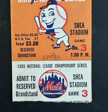 1969 NLCS Game #3 Ticket Stub Mets Nolan Ryan 1st Playoff Win Auto Ryan Holo Coa