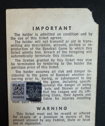 1969 NLCS Game #3 Ticket Stub Mets Nolan Ryan 1st Playoff Win Auto Ryan Holo Coa