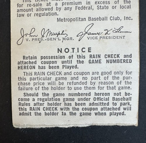 1969 NLCS Game #3 Ticket Stub Mets Nolan Ryan 1st Playoff Win Auto Ryan Holo Coa