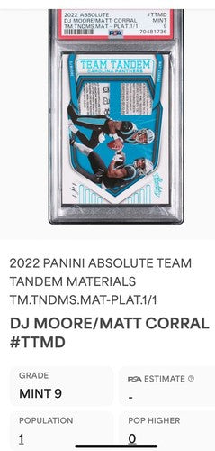2022 Absolute Football Team Tandem Panthers Dj Moore Laundry Tag Patch 1/1 Psa 9