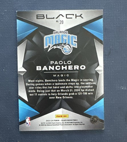 2023-24 Panini Black Paolo Banchero #20 1/8 SSP  Rare Orlando Magic