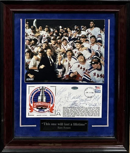 1994 Rangers Signed Suede Framed Envelope Photo SC Patch 10 Auto Leetch Steiner