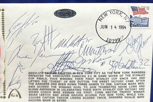 1994 Rangers Signed Suede Framed Envelope Photo SC Patch 10 Auto Leetch Steiner