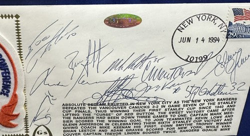 1994 Rangers Signed Suede Framed Envelope Photo SC Patch 10 Auto Leetch Steiner