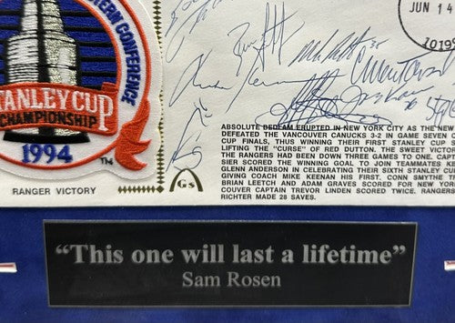 1994 Rangers Signed Suede Framed Envelope Photo SC Patch 10 Auto Leetch Steiner