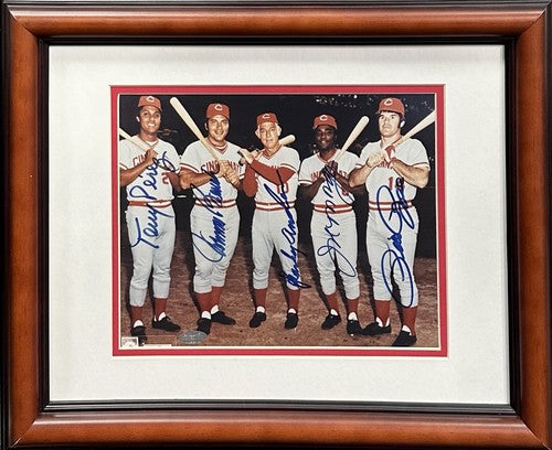 Big Red Machine Signed 8x10 Framed Photo Reds 5 Auto Bench Rose Morgan Steiner