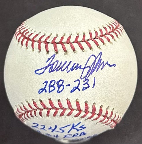 Tommy John Signed Official MLB Baseball Yankees 4 Stat 4x AS 2245 Ks Auto COA