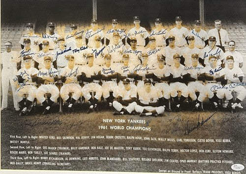Yankees 1961 WS Team Signed 16x20 Framed Photo 34 Auto Maris Mantle JSA LOA HOF