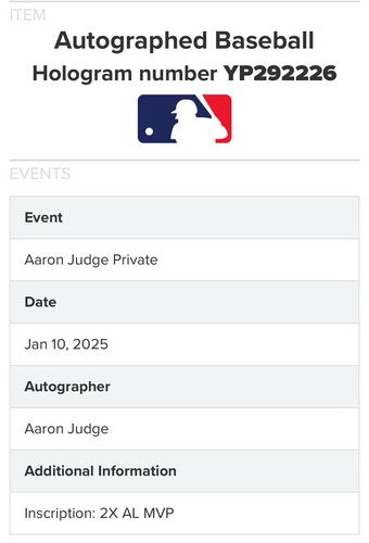 Aaron Judge Signed Official MLB Baseball 2x AL MVP Autograph Yankees Fanatics