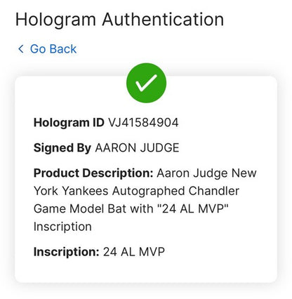 Aaron Judge Yankees Signed Chandler Game Model Bat 24 AL MVP Auto Fanatics MLB
