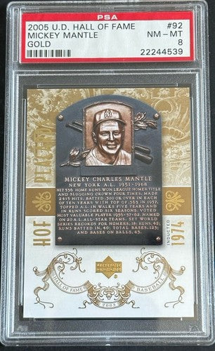 2005 Upper Deck Hall of Fame HOF Plaque #92 Mickey Mantle GOLD 1/25 Psa 8 Nm Mt