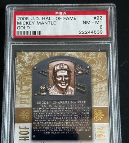 2005 Upper Deck Hall of Fame HOF Plaque #92 Mickey Mantle GOLD 1/25 Psa 8 Nm Mt