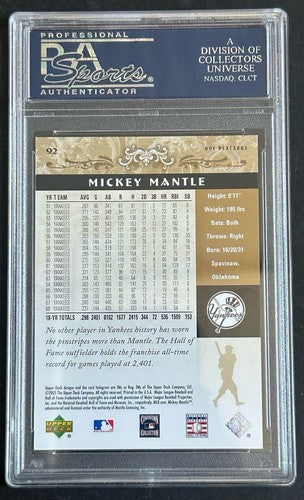 2005 Upper Deck Hall of Fame HOF Plaque #92 Mickey Mantle GOLD 1/25 Psa 8 Nm Mt