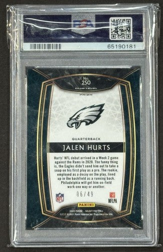 2020 PANINI SELECT RED PRIZM #250 JALEN HURTS ROOKIE RC /49 PSA 10 Gem Mint