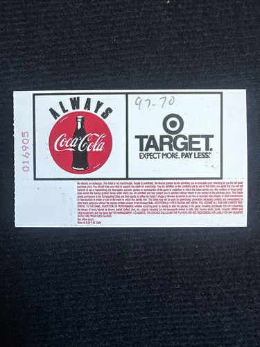 1997 Chicago Bulls vs Raptors Ticket Stub Michael Jordan 11 Pts Tracy McGrady 8
