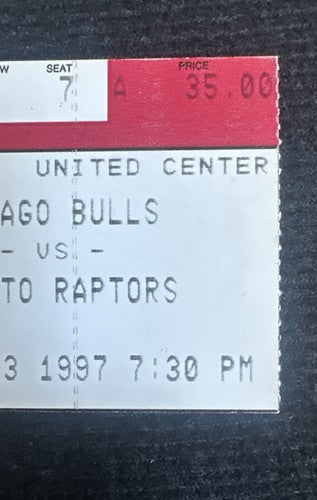 1997 Chicago Bulls vs Raptors Ticket Stub Michael Jordan 11 Pts Tracy McGrady 8