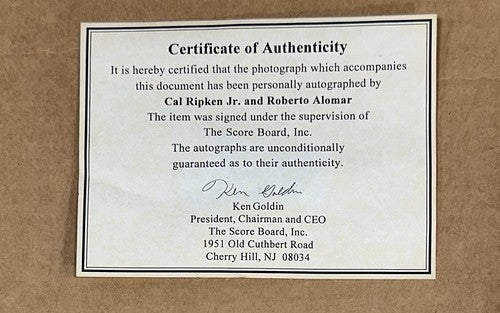Cal Ripken Jr Roberto Alomar Signed 14x20 Framed Photo Orioles LE Auto Goldin