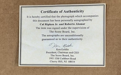 Cal Ripken Jr Roberto Alomar Signed 14x20 Framed Photo Orioles LE Auto Goldin