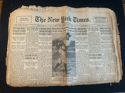 August 17 1948 New York Times Newspaper Article Section Babe Ruth Death Dies
